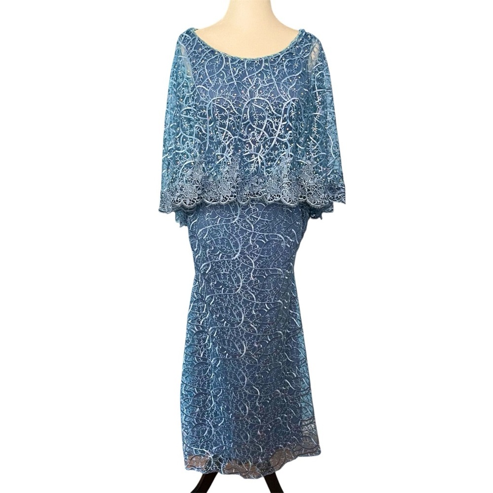 Blue Embroidered Formal Dress L